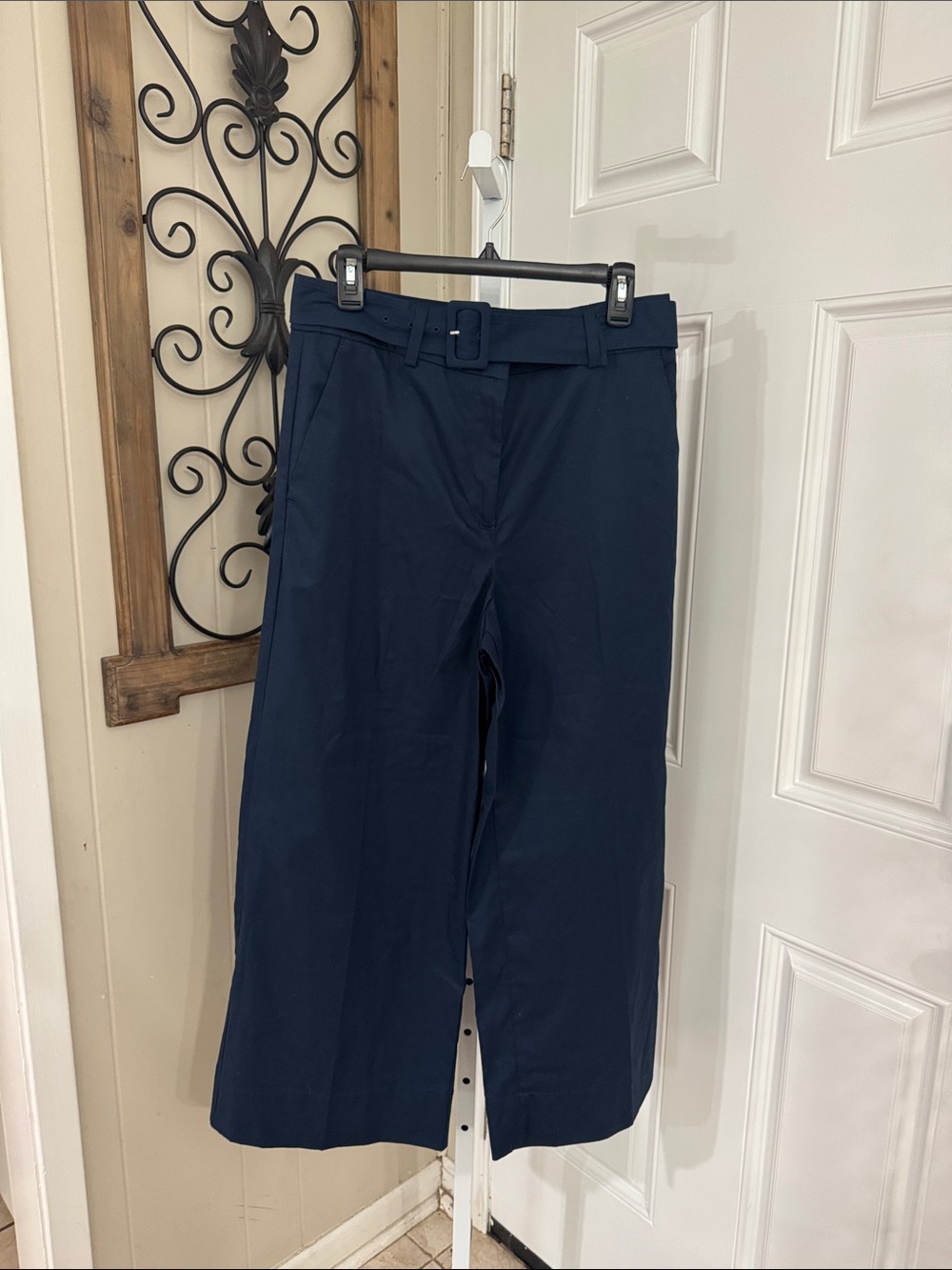 LOFT Navy Wide-Leg Cropped Trousers with Matching Belt